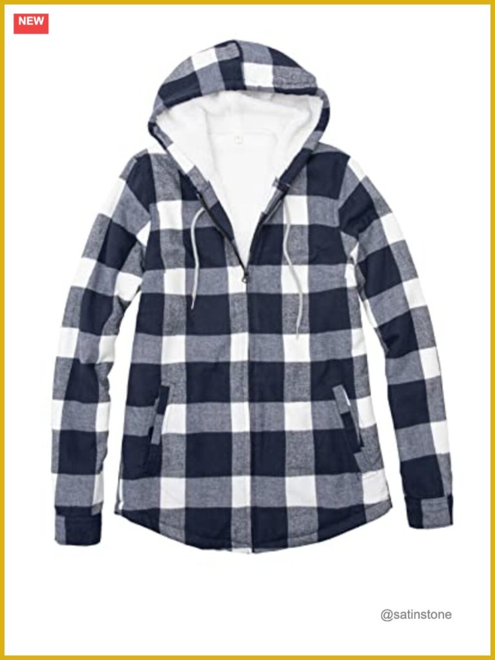 Womens Full Zip Sherpa Lined Flannel Jacket Hooded Fleece Plaid Coat